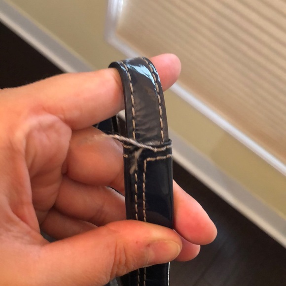 Coach Navy Patent Leather Logo Shoulder Bag - Picture 9 of 12